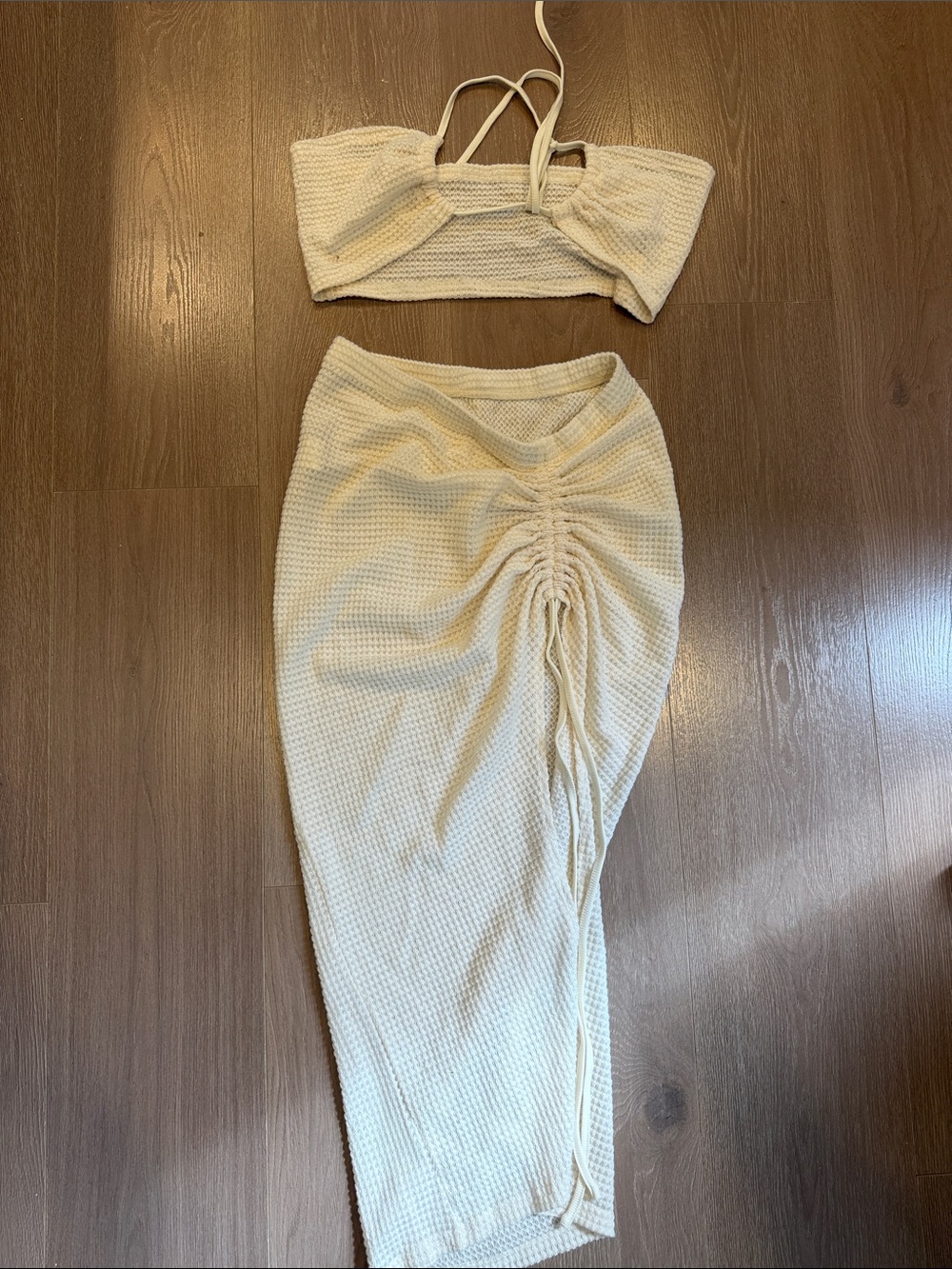 SET Cream Ruched Midi Skirt - Women's Knit Skirt